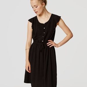LOFT | Black Pintucked Flutter Dress, NO BELT